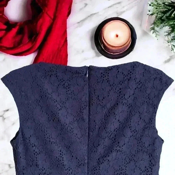 Chaps by Ralph Lauren Womens Misses Midnight Blue Floral Lace Sheath Dress - Picture 10 of 11